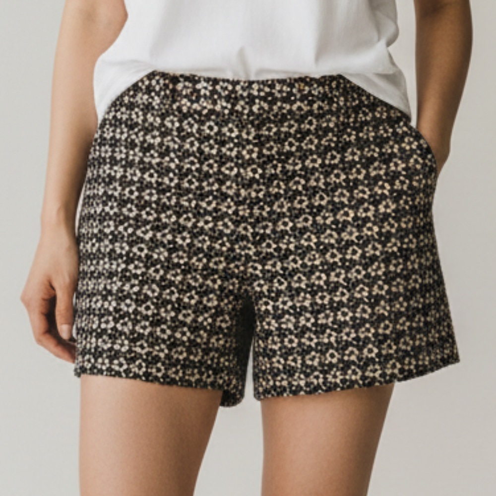 Cynthia Rowley Black and Cream Patterned Tweed Shorts
